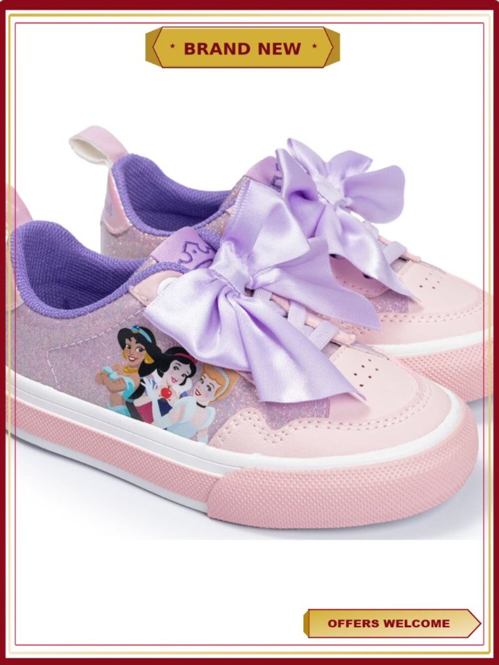 Disney Princess Toddler Girl Low Top Court Sneakers Lace-Up Cushioned